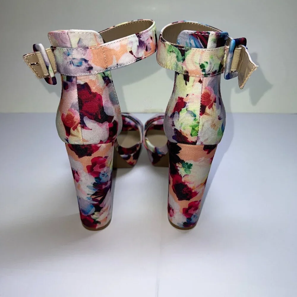 Dream Pairs Floral Open Toe Strap Block Heel Platform Heels Size 6